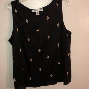 Josephine Chaus black linen tank w beige beads